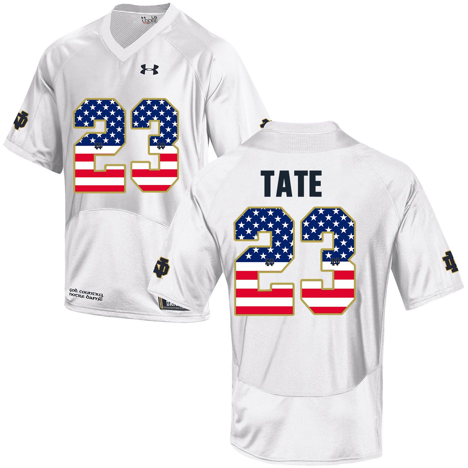 Men Norte Dame Fighting Irish #23 Tate White Flag Customized NCAA Jerseys